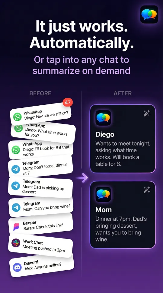 Before and after: messy notifications become clean summaries